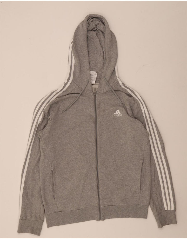 Męski sweter z kapturem i zamkiem Adidas o regularnym kroju, średnioszary, bawełniany