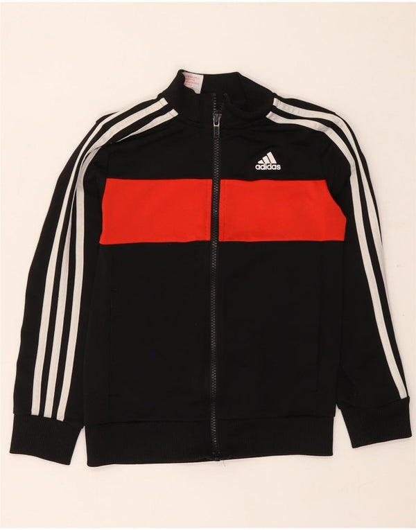 Adidas Boys Tracksuit Top Jacket 7-8 Years Black Colourblock Polyester