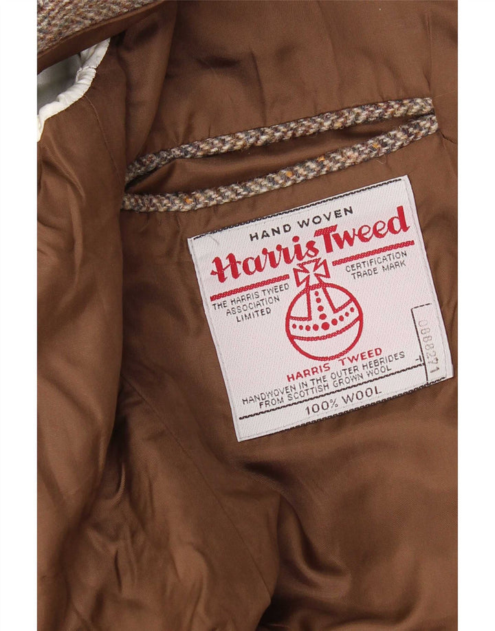 Męska marynarka zapinana na 2 guziki Harris Tweed UK 42 XL Brązowa wełna w jodełkę