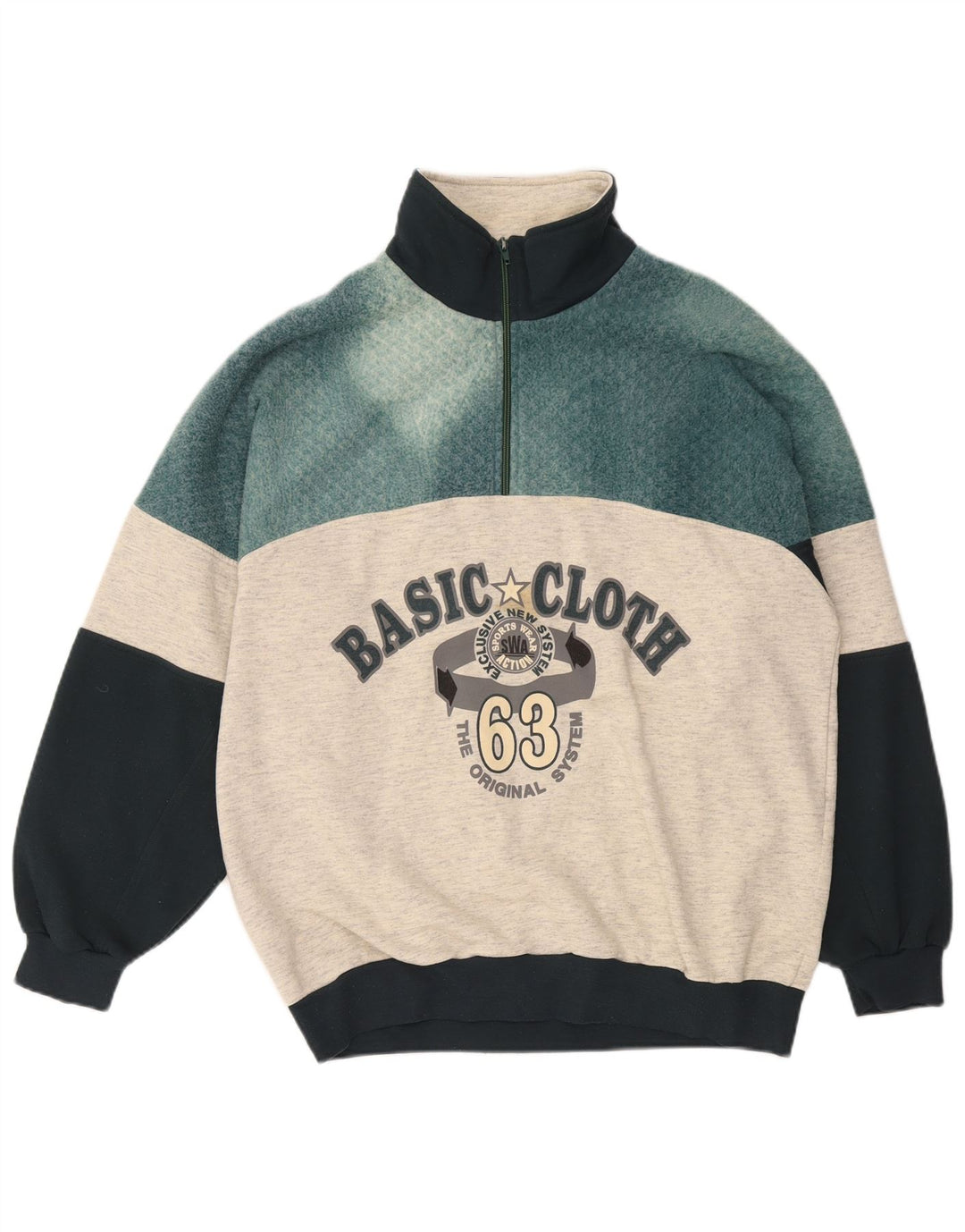 Męski sweter EXTE z grafiką i zamkiem błyskawicznym, duży, szary, z blokami kolorów