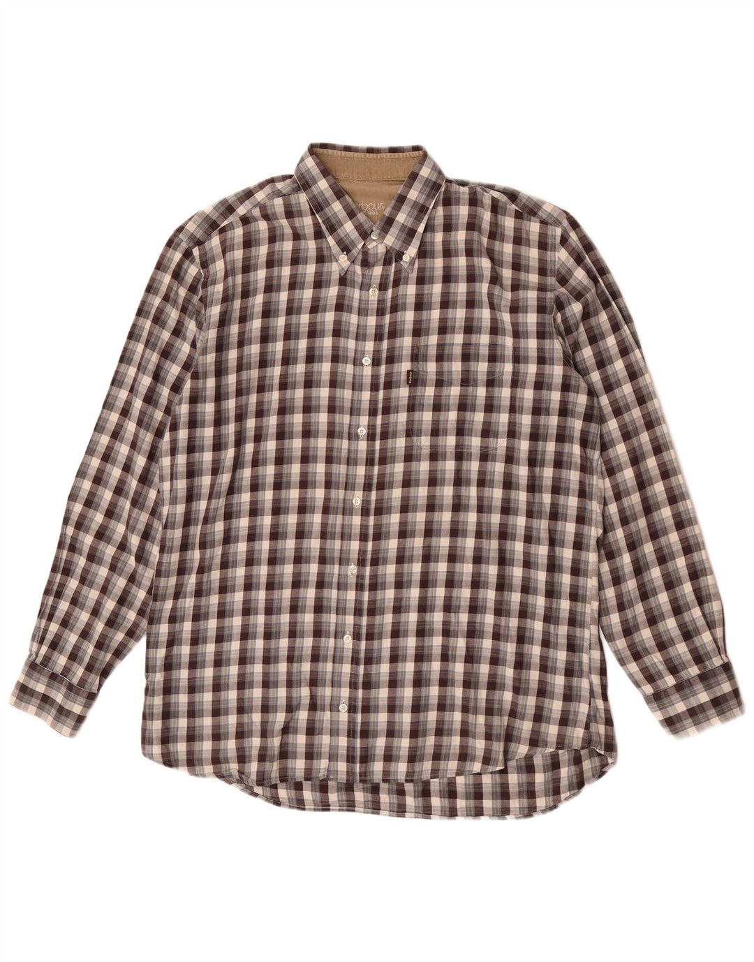Męska koszula flanelowa Barbour, duża, brązowa, bawełniana w kratę