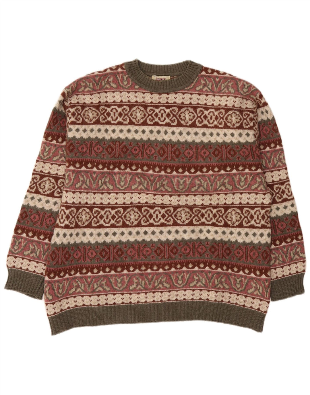 Męski sweter z okrągłym dekoltem Sisley XL, wielokolorowy Fair Isle