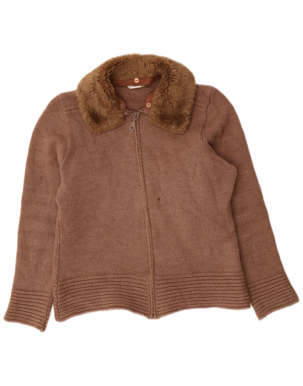 Marks & Spencer Damski sweter kardigan SUK 14 Średni brązowy wełniany