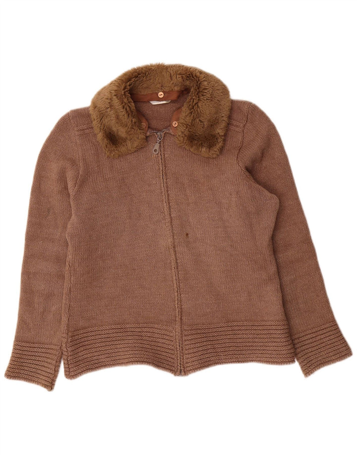 Marks & Spencer Damski sweter kardigan SUK 14 Średni brązowy wełniany