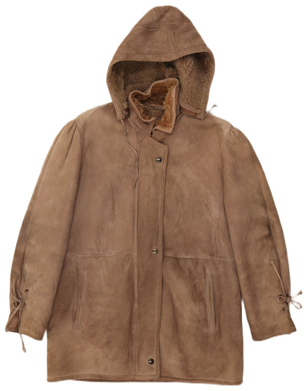 SHEARLING Damski płaszcz z kapturem IT 48 XL brązowy