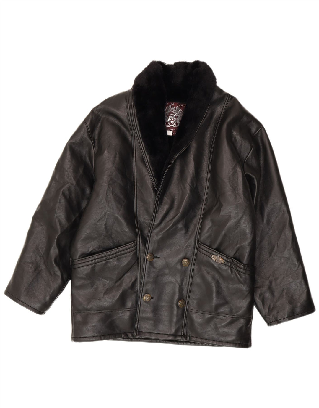 Vintage męska kurtka Shearling z podwójnymi piersiami UK 40 Large Black Shearling