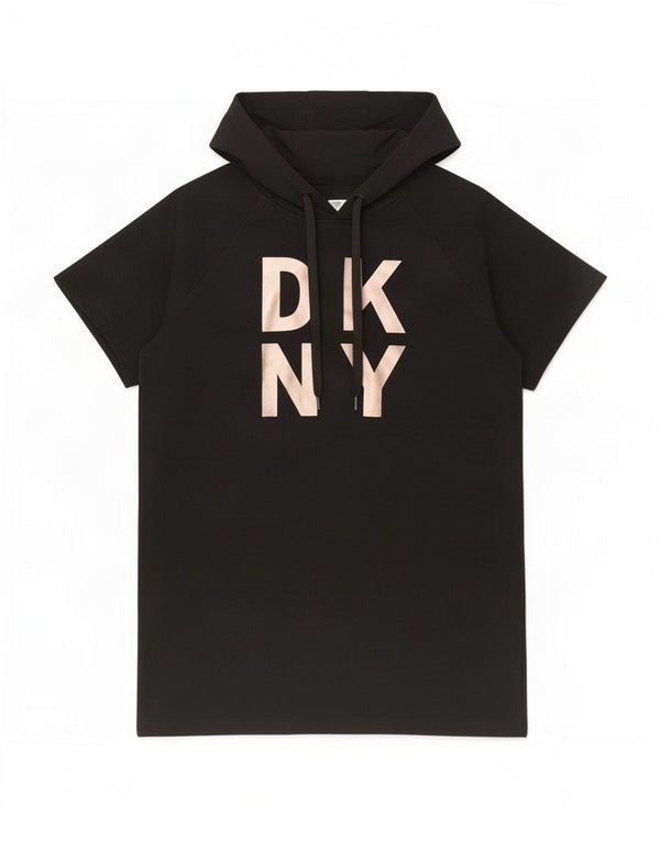 Damski sweter z kapturem i grafiką Dkny z krótkim rękawem UK 18 XL, czarna bawełna