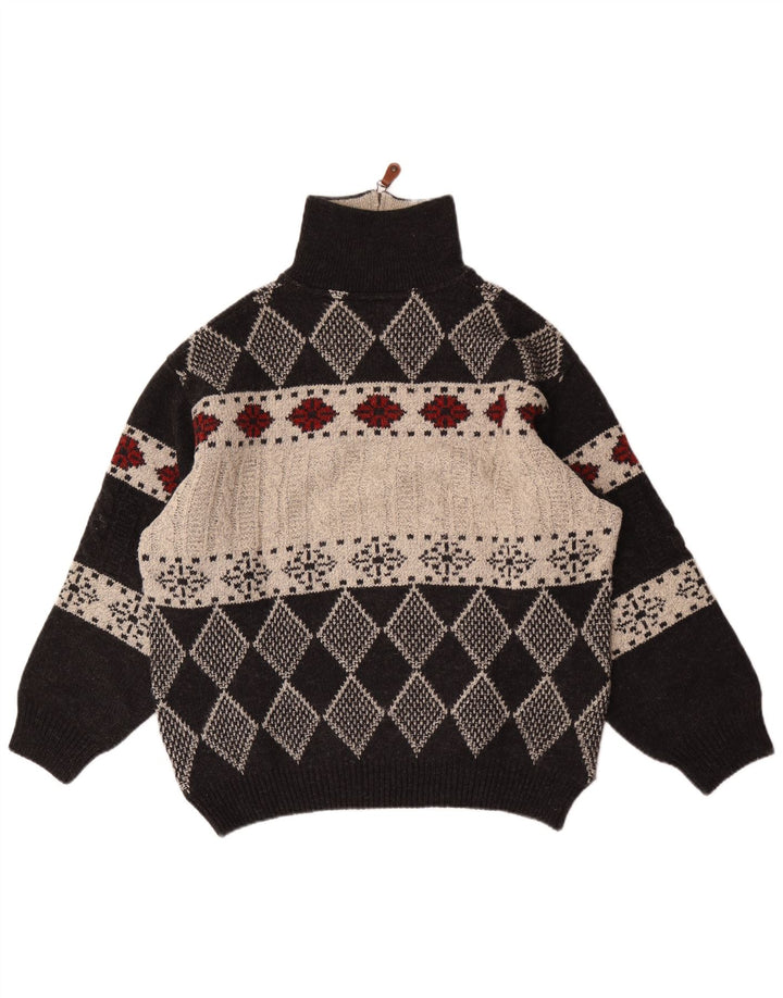 Vintage męski sweter z zamkiem błyskawicznym IT 48 średni czarny Argyle/Diament