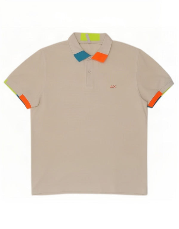 Męska koszulka polo Sun68 2XL, biała, bawełniana w bloki kolorów