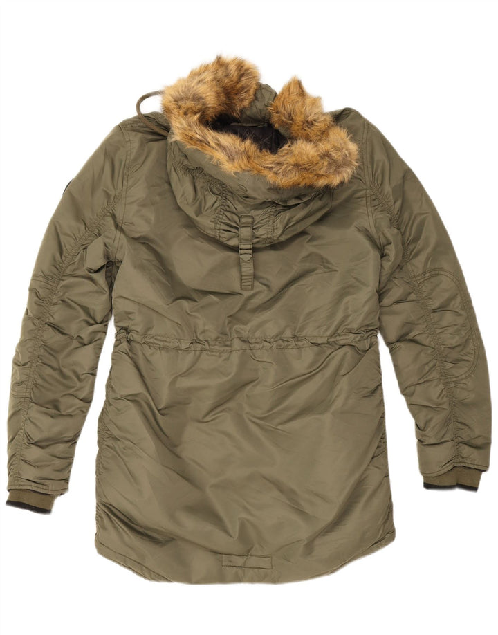 Damska kurtka parka z kapturem Superdry UK 12, średni nylon khaki
