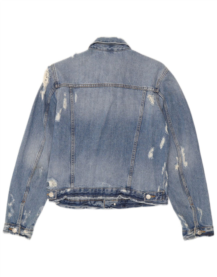 Damska kurtka dżinsowa Zara Crop Distressed UK 12, średnia niebieska, bawełniana