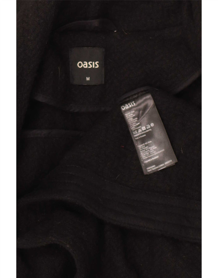 Płaszcz damski Oasis UK 12 średni czarny wełniany w jodełkę