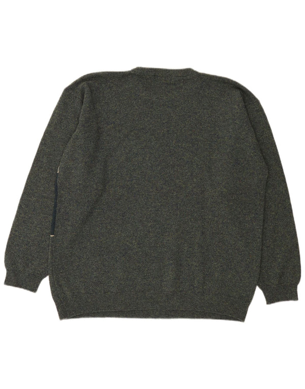 Marks & Spencer Męski sweter z okrągłym dekoltem, duży, zielony, z blokami kolorów