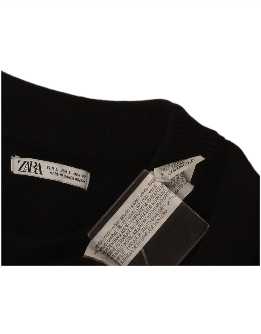 Zara Męski sweter z okrągłym dekoltem, duży, czarny, bawełniany