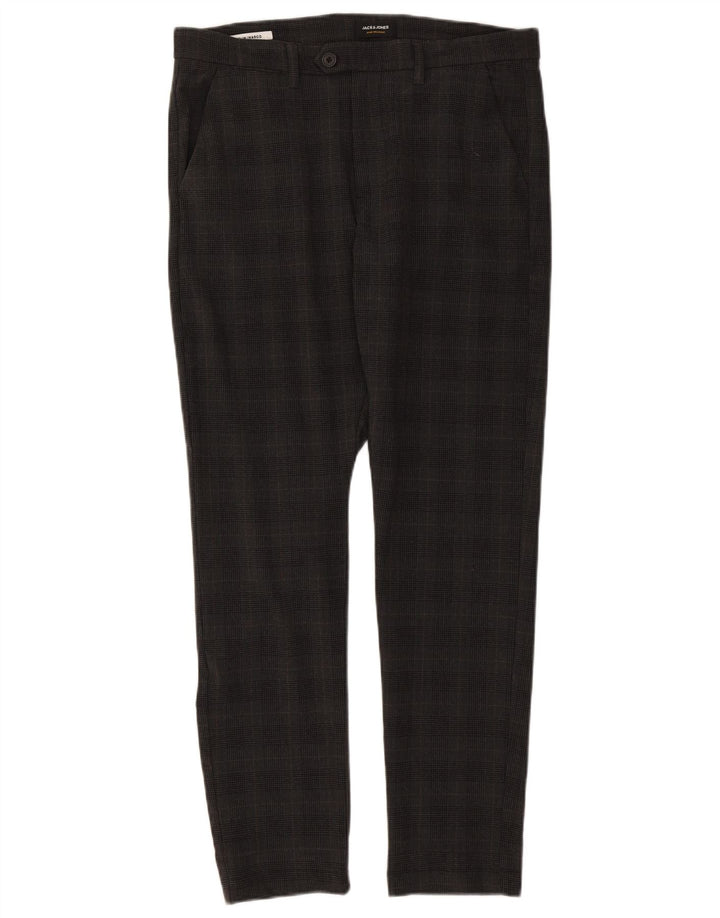 Męskie spodnie garniturowe Jack & Jones Marco W34 L32 w szarą kratkę, poliester