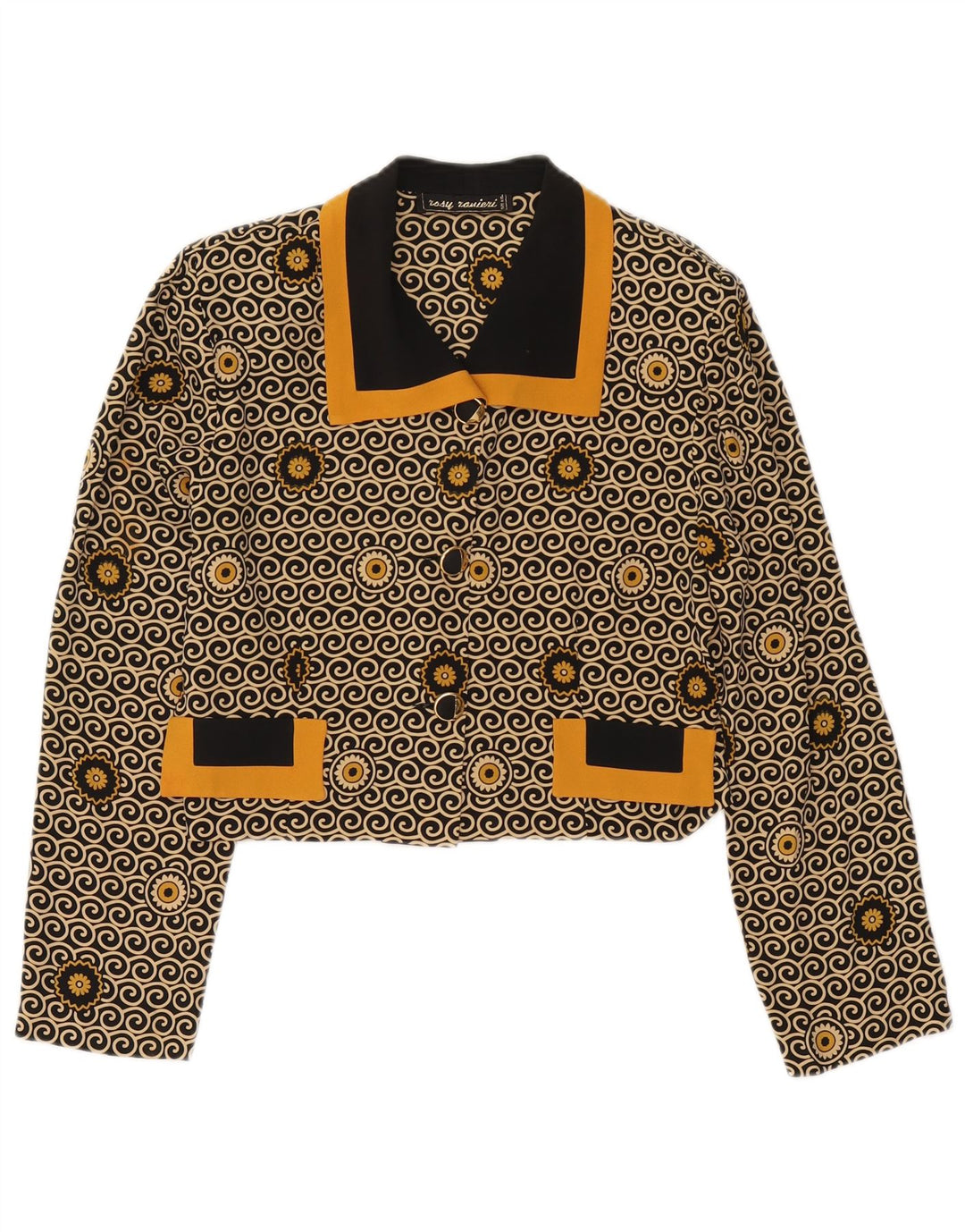 Vintage damska marynarka zapinana na 3 guziki UK 8, mała czarna w kwiaty