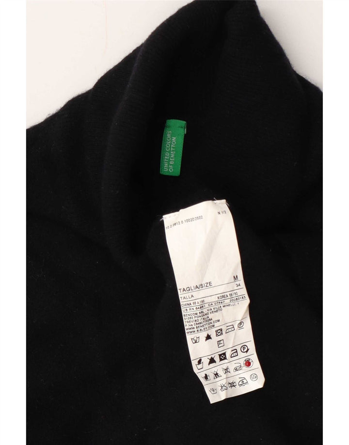 Damski sweter z golfem Benetton UK 12, średnia czarna wełna