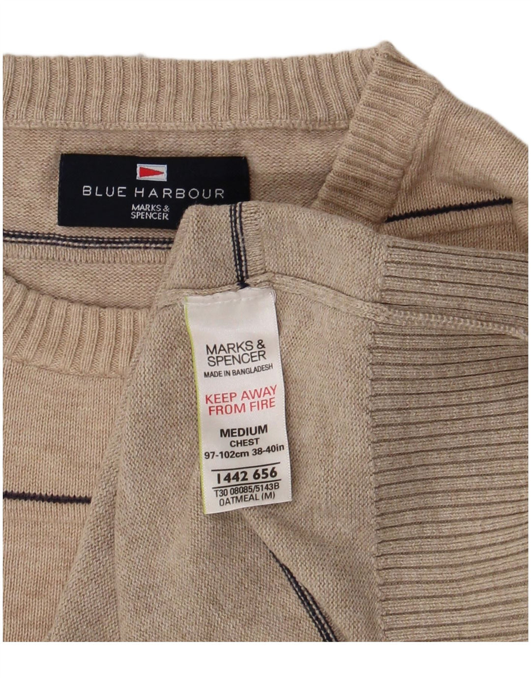 Męski sweter Marks & Spencer Blue Harbor z okrągłym dekoltem, średni beż