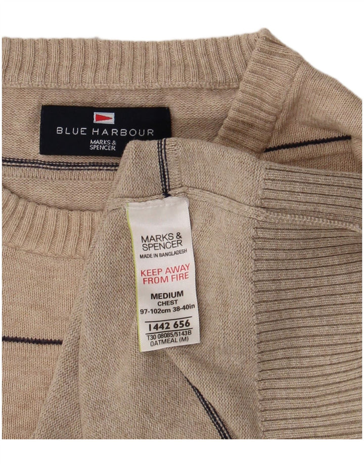Męski sweter Marks & Spencer Blue Harbor z okrągłym dekoltem, średni beż