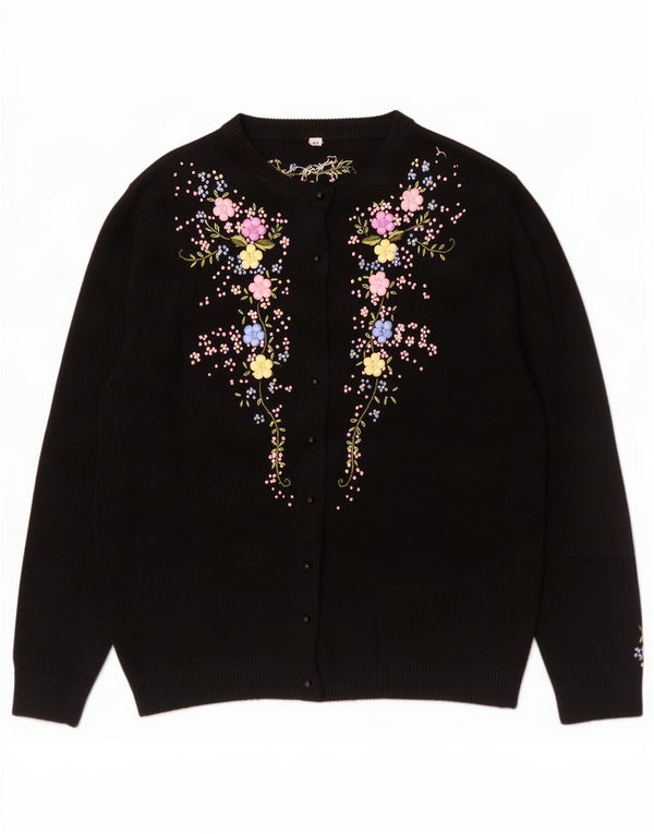 Sweter damski w stylu vintage IT 44, średni czarny w kwiaty