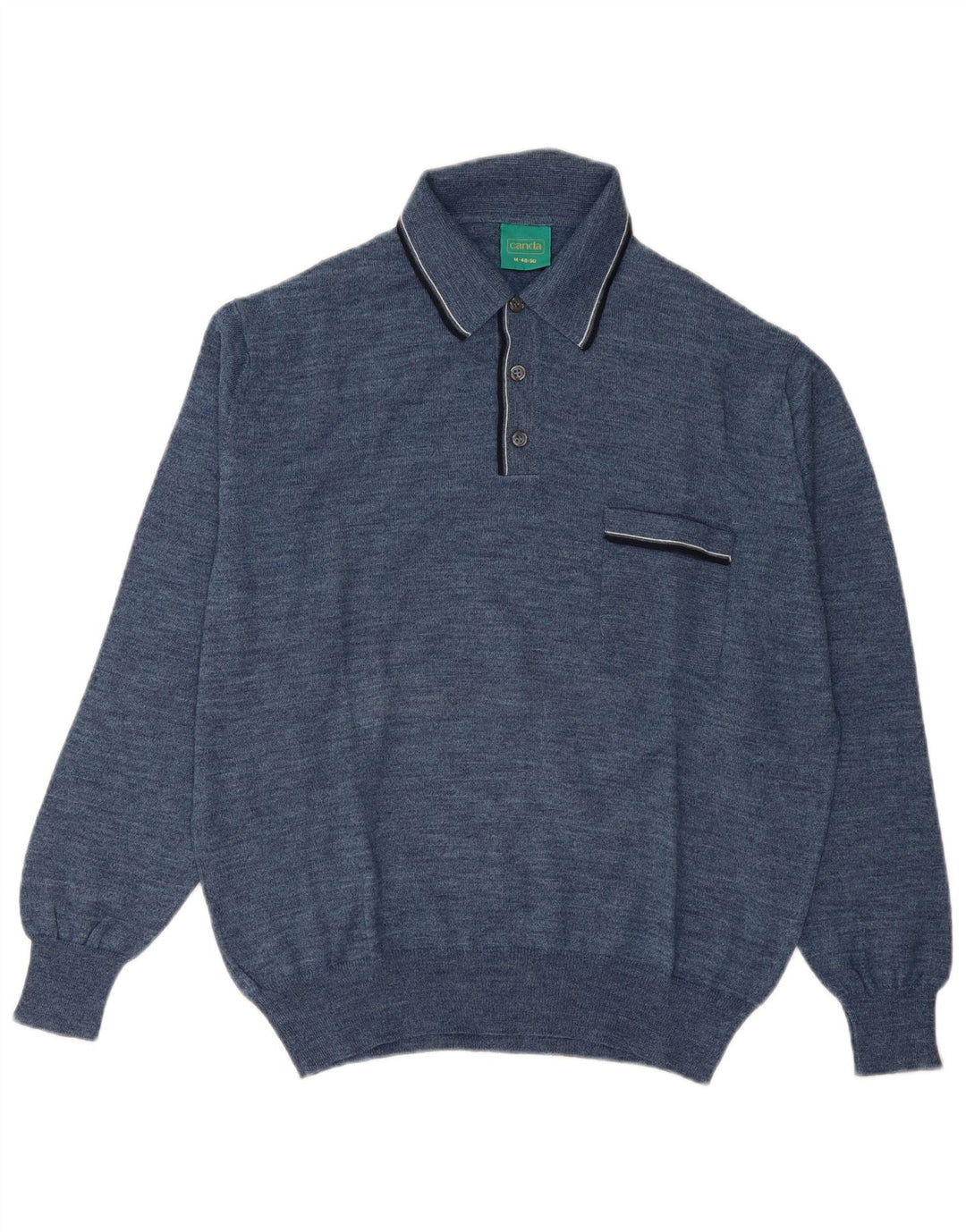 Canda Męski sweter polo IT 48/50 Średni niebieski z dziewiczej wełny