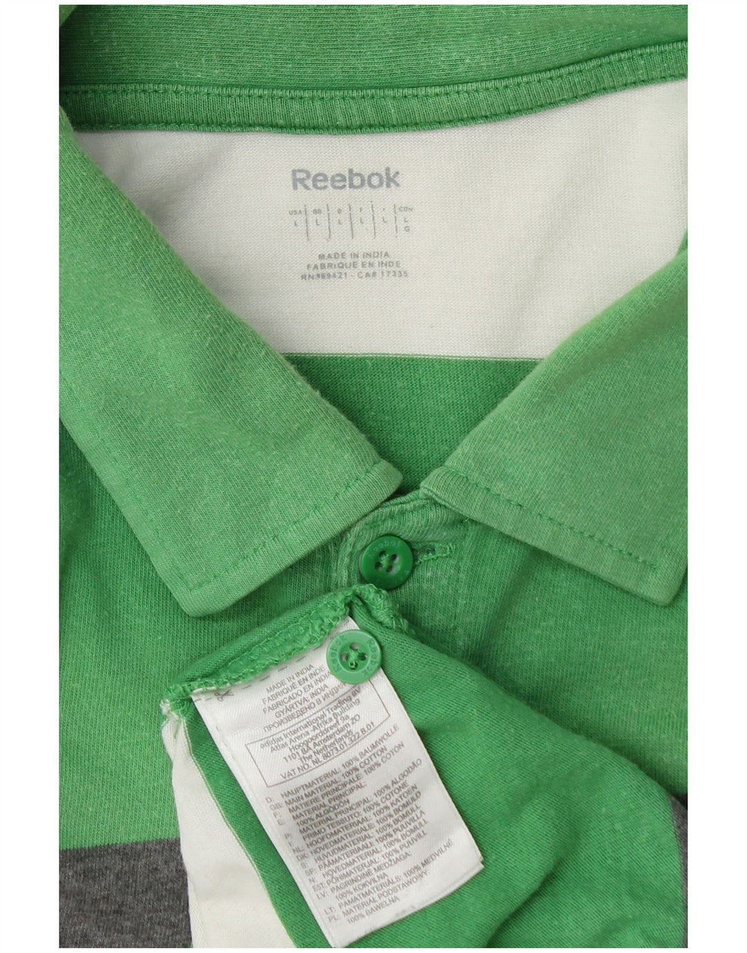 Męska koszulka polo do rugby Reebok, duża, bawełniana w zielone paski