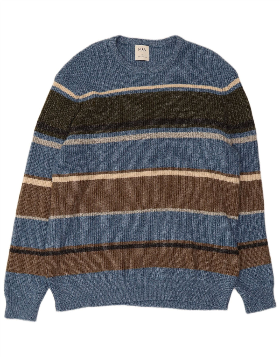 Marks & Spencer Męski sweter z okrągłym dekoltem XL w niebieskie paski, poliamid