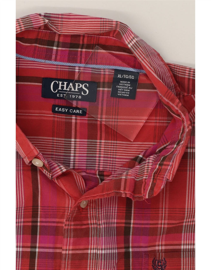 CHAPS Mens Easy Care Short Sleeve Shirt XL Red Check Cotton Vintage Chaps and Second-Hand Chaps from Messina Hembry 