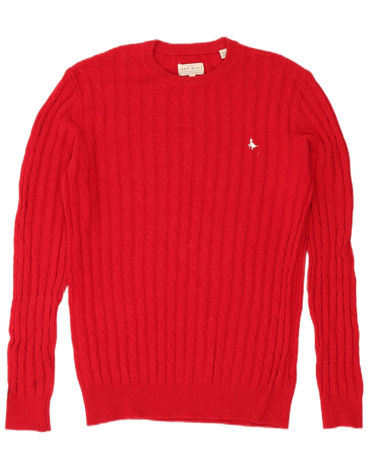 Jack Wills Męski sweter z okrągłym dekoltem, mały, czerwony, wełniany