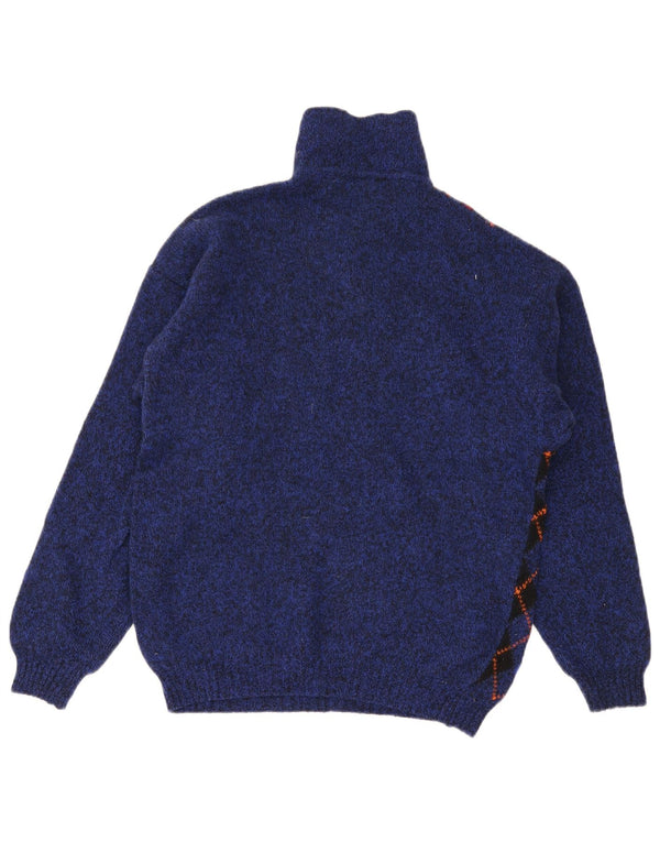 Męski sweter polo Benetton IT 48 Small Blue Argyle/diamentowa wełna