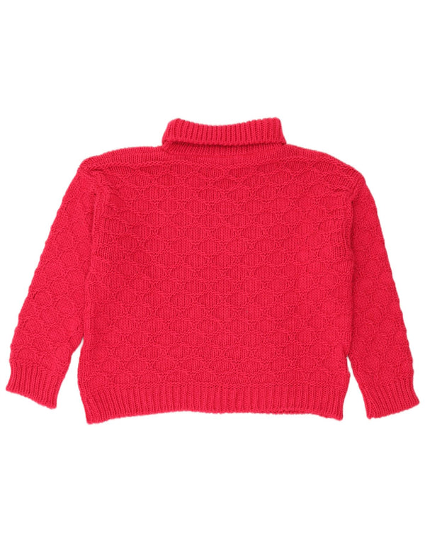 Vintage damski sweter o luźnym kroju z wywijanym dekoltem UK 16, duży różowy akryl