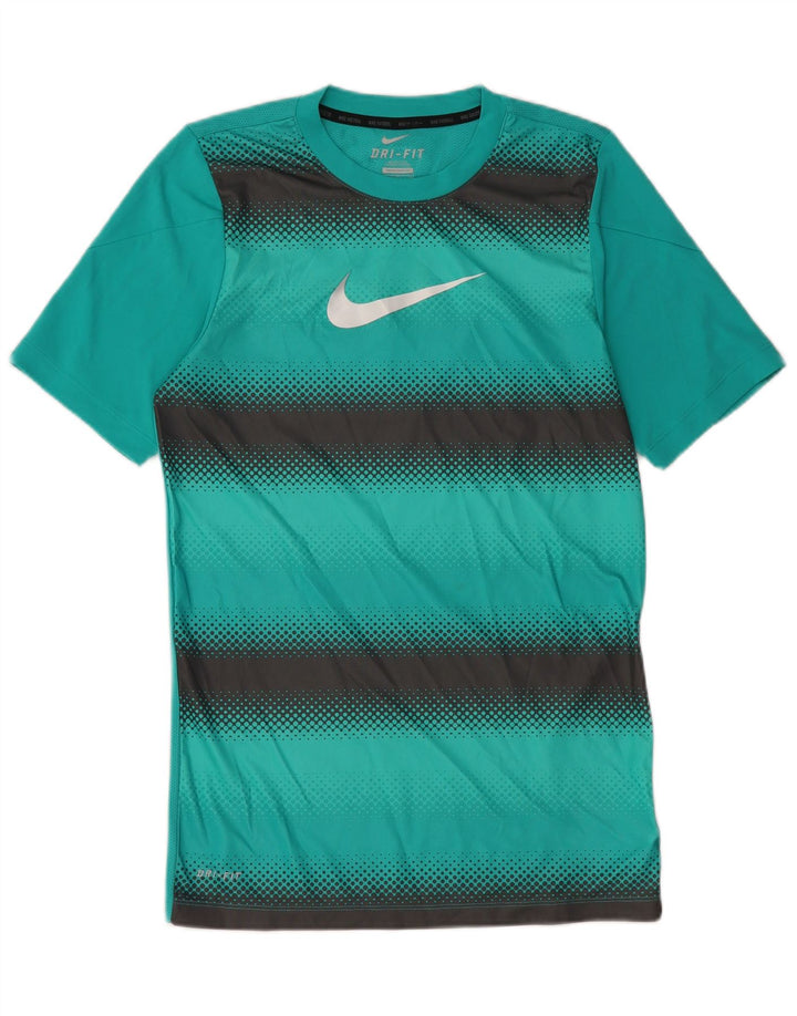 Męski T-shirt Nike Dri Fit z grafiką, mały, niebieski, poliestrowy blok kolorów