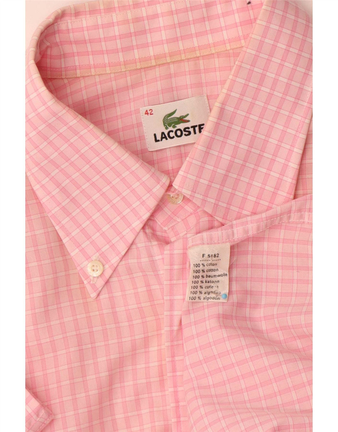 Koszula męska z krótkim rękawem Lacoste, rozmiar 42, duża, różowa bawełniana kratka