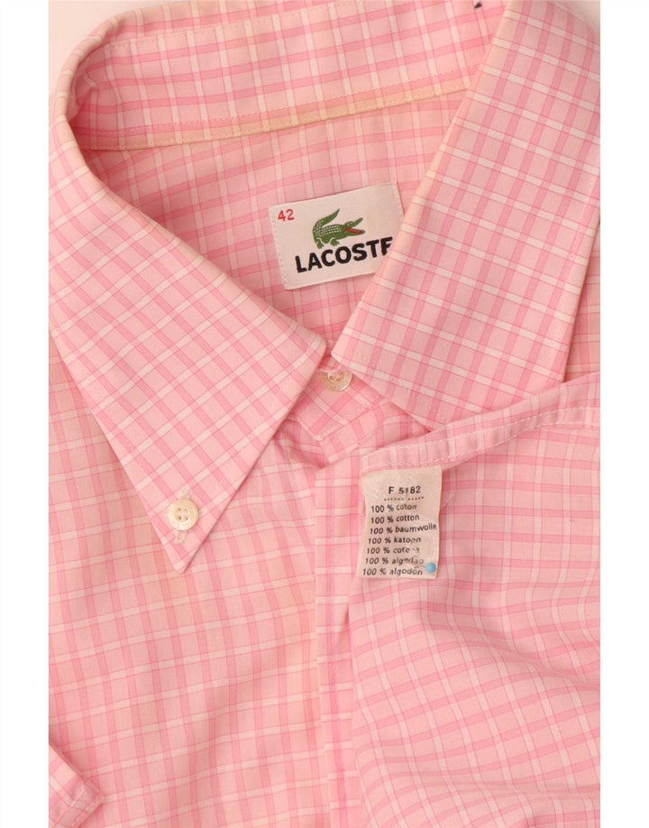 Koszula męska z krótkim rękawem Lacoste, rozmiar 42, duża, różowa bawełniana kratka