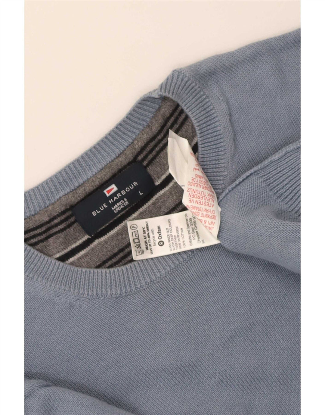 Marks & Spencer Męski sweter z okrągłym dekoltem w kolorze niebieskim, duży, bawełniany