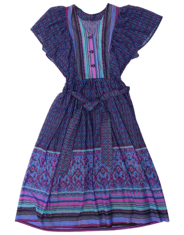 Damska sukienka maxi w stylu vintage UK 12 Średni fiolet Fair Isle Acetat