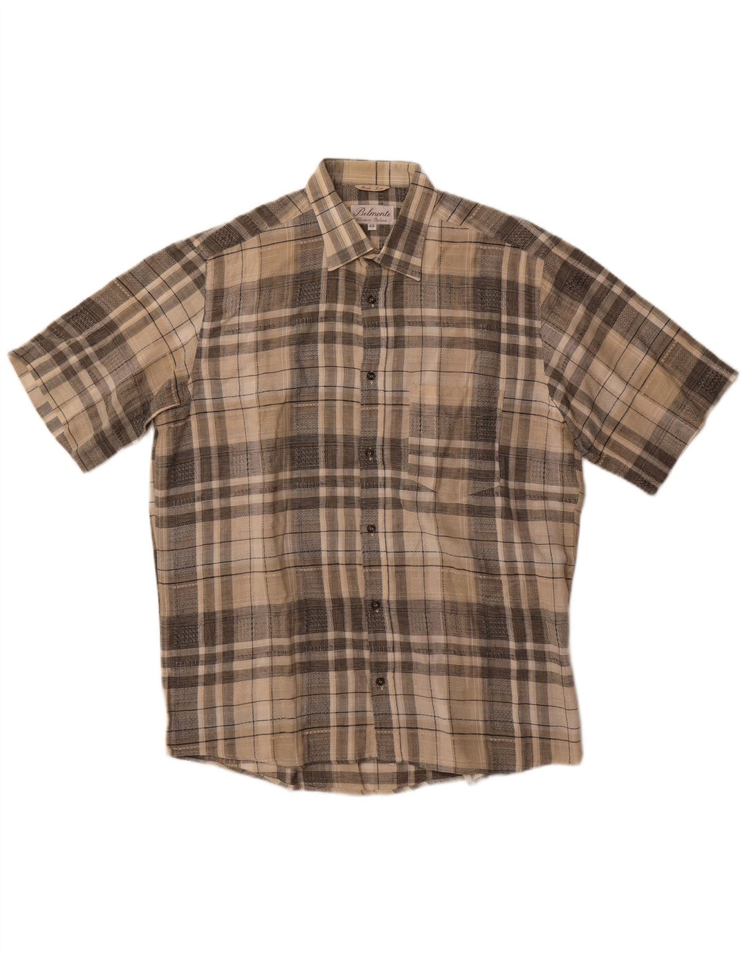 Koszula męska z krótkim rękawem Belmonte, rozmiar 42, duża, bawełniana w beżową kratę