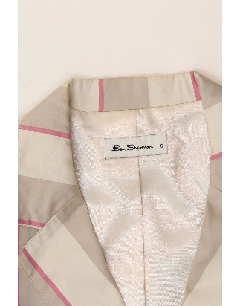 BEN SHERMAN Womens 2 Button Blazer Jacket UK 10 Small Beige Striped Cotton Vintage Ben Sherman and Second-Hand Ben Sherman from Messina Hembry 