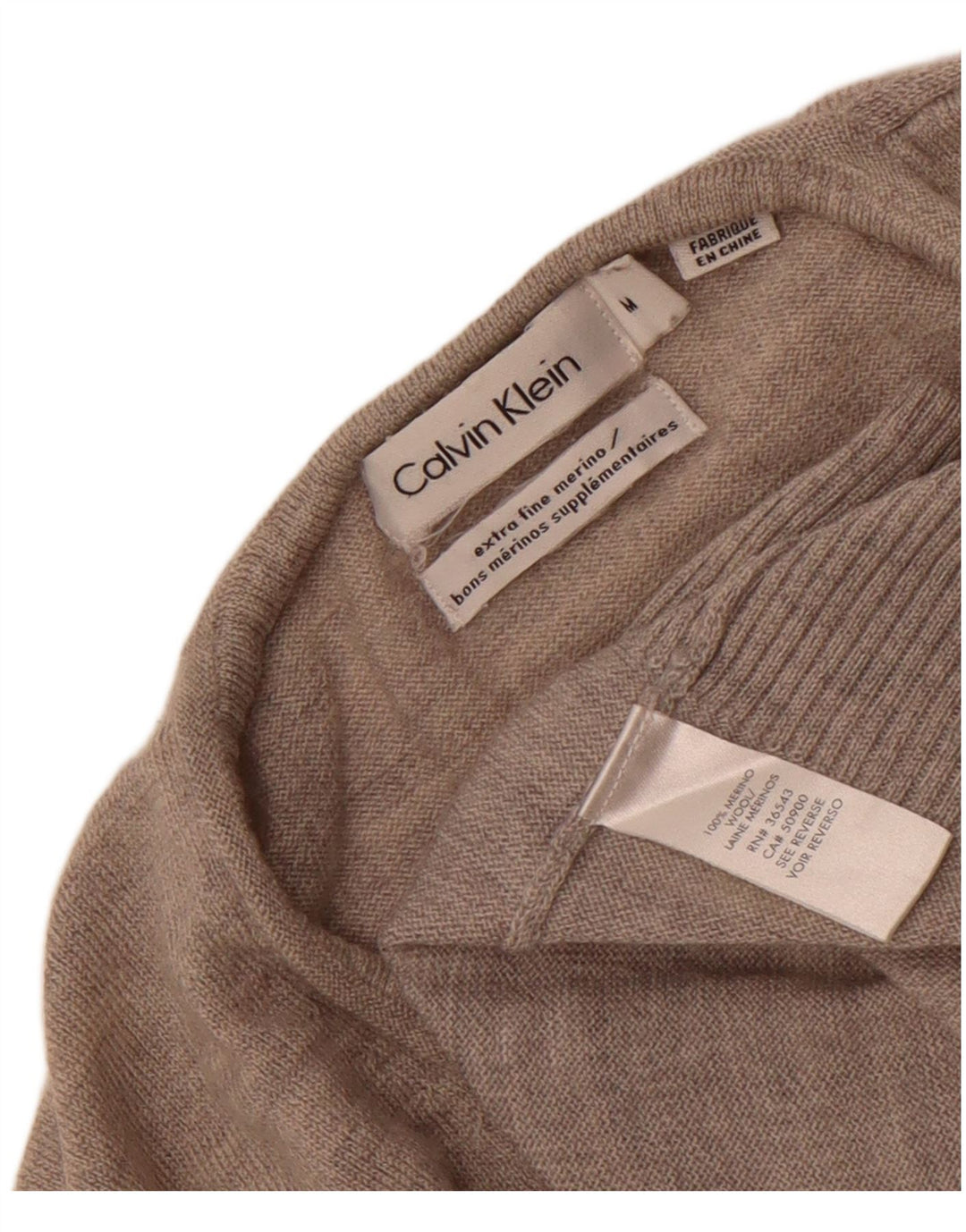Męski sweter Calvin Klein z dekoltem w kształcie litery V, średnioszary, z wełny merynosów