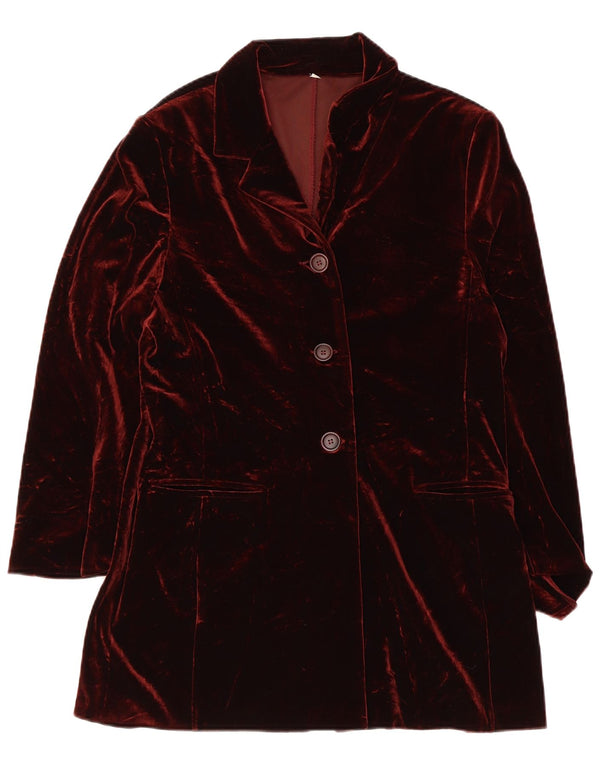 VINTAGE Damska marynarka welurowa zapinana na 3 guziki UK 10 Small Burgund