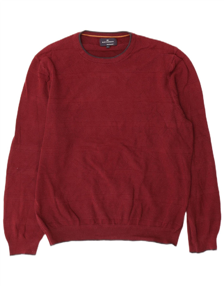 Męski sweter Marks & Spencer Blue Harbor z okrągłym dekoltem, duży, bordowy
