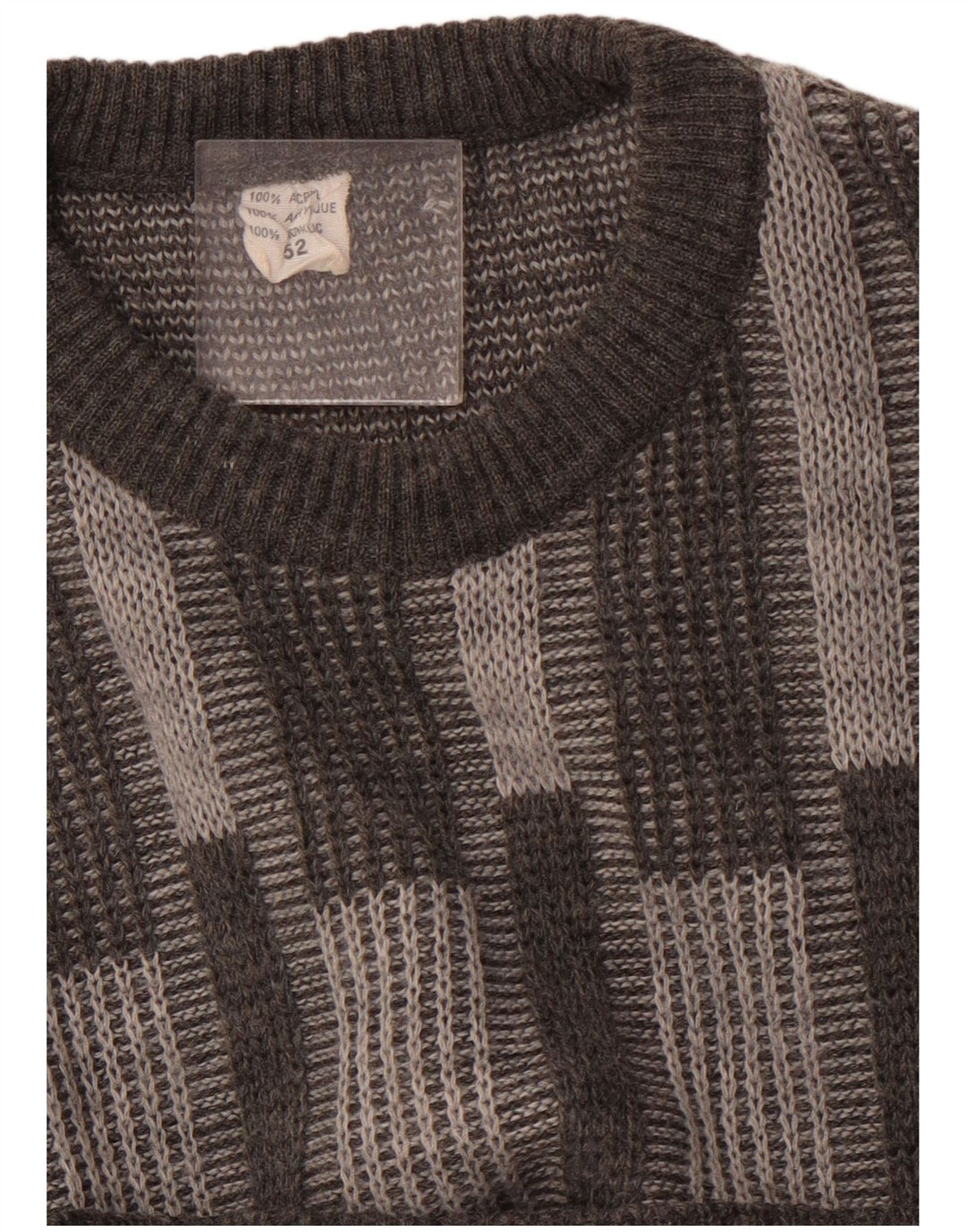 Męski sweter z okrągłym dekoltem w stylu VINTAGE IT 52, duży, szary, geometryczny akryl