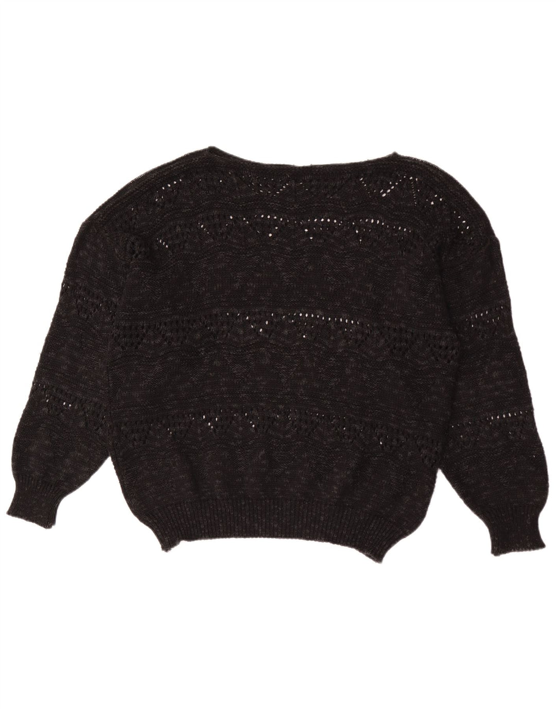 Vintage damski sweter z dekoltem w łódkę EU 40, średni czarny geometryczny