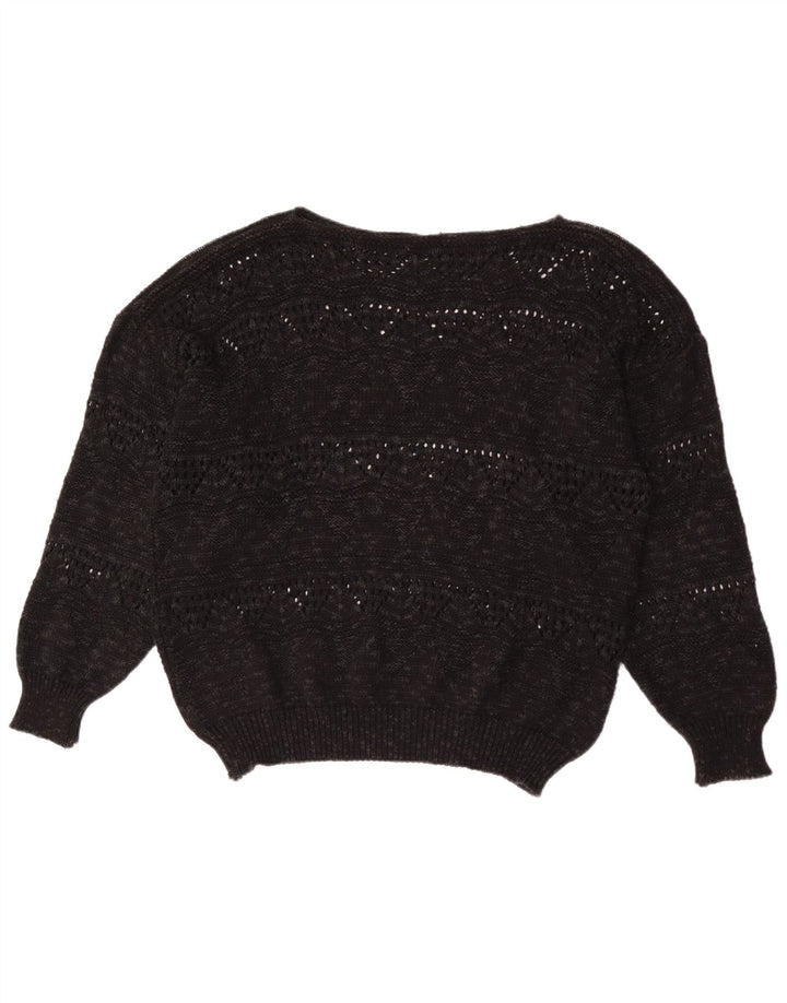 Vintage damski sweter z dekoltem w łódkę EU 40, średni czarny geometryczny