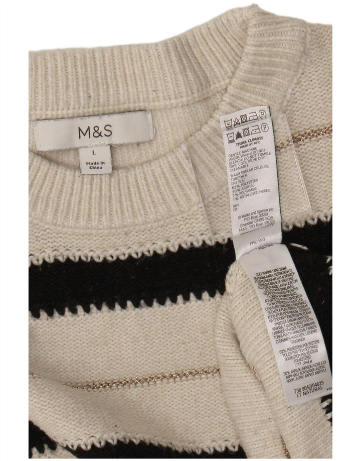Marks & Spencer Damski sweter z okrągłym dekoltem, UK 16, duże, białe paski