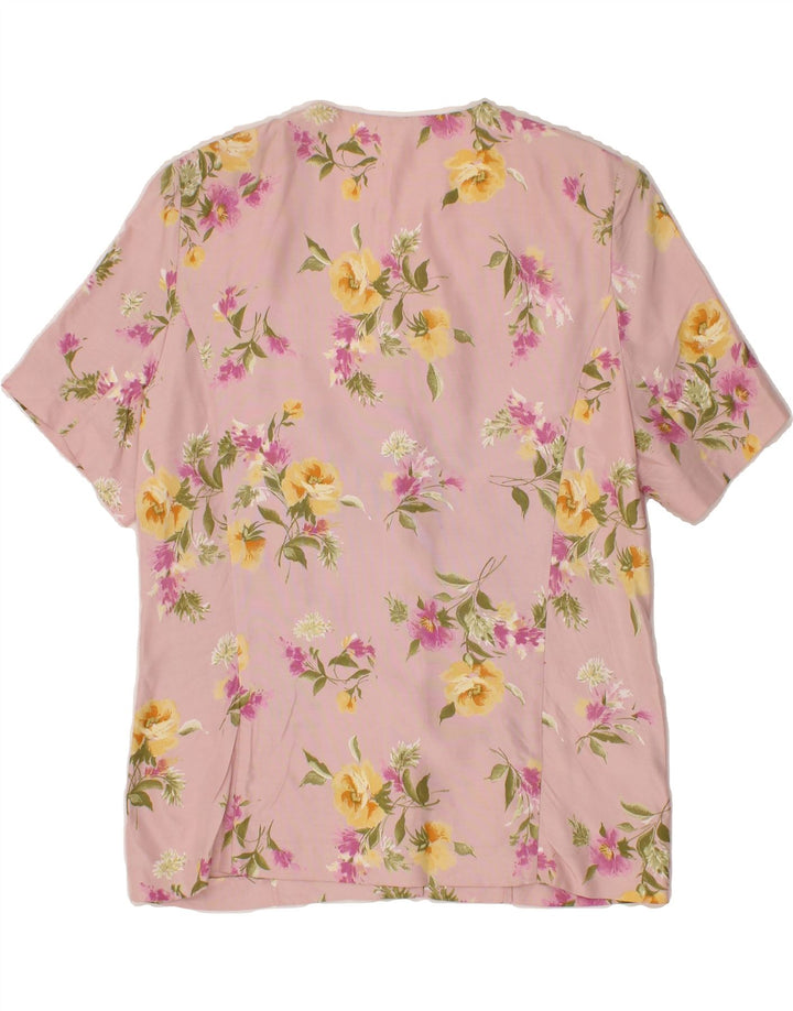 VINTAGE Womens Short Sleeve 5 Button Blazer Jacket IT 46 Large Pink Floral Vintage Vintage and Second-Hand Vintage from Messina Hembry 