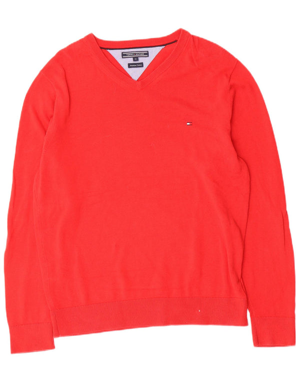 Męski sweter Tommy Hilfiger z dekoltem w kształcie litery V, średnio czerwony, bawełniany