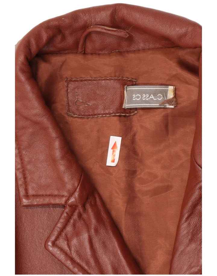 Klasyczna damska marynarka skórzana zapinana na 3 guziki UK 26 5XL Brązowa skóra