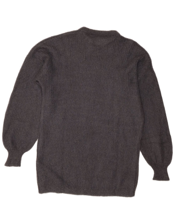 Sweter damski w stylu vintage z okrągłym dekoltem UK 16, duży, szary