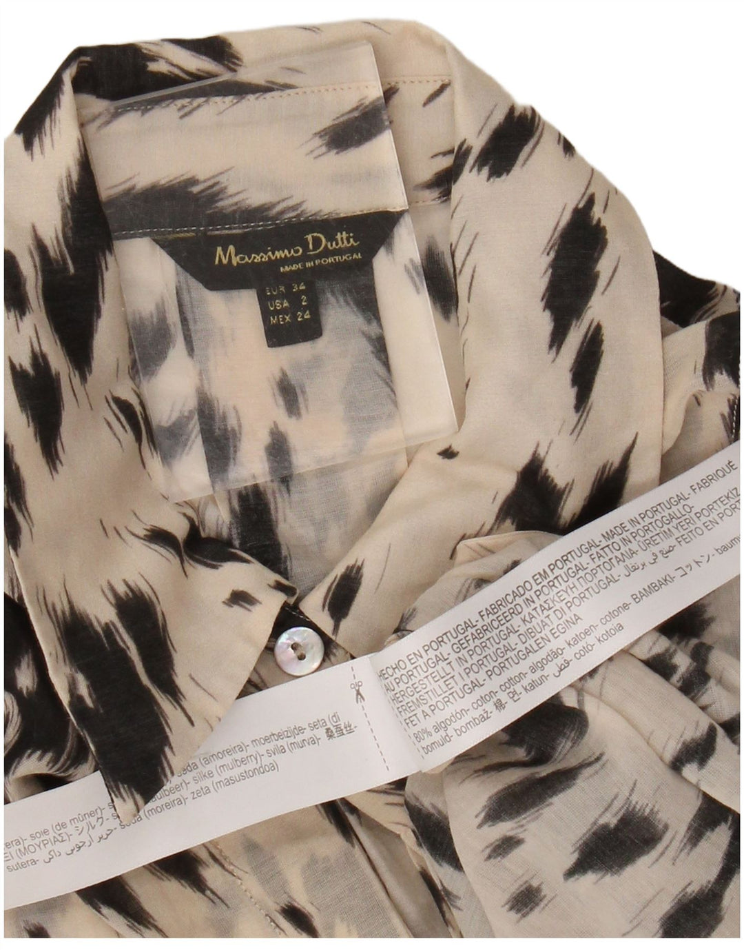 Damska koszula oversize Massimo Dutti EU 34 2XS w kolorze złamanej bieli, z nadrukiem zwierzęcym